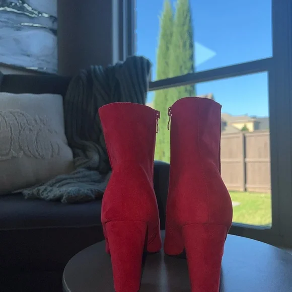 Womens Red Heel Ankle Boots - Picture 3 of 12